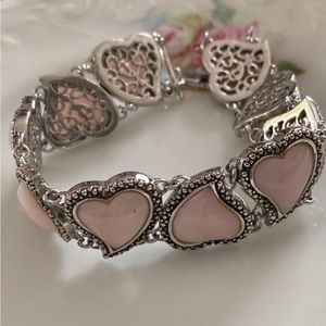 Sterling Rose Quartz Hearts Bracelet